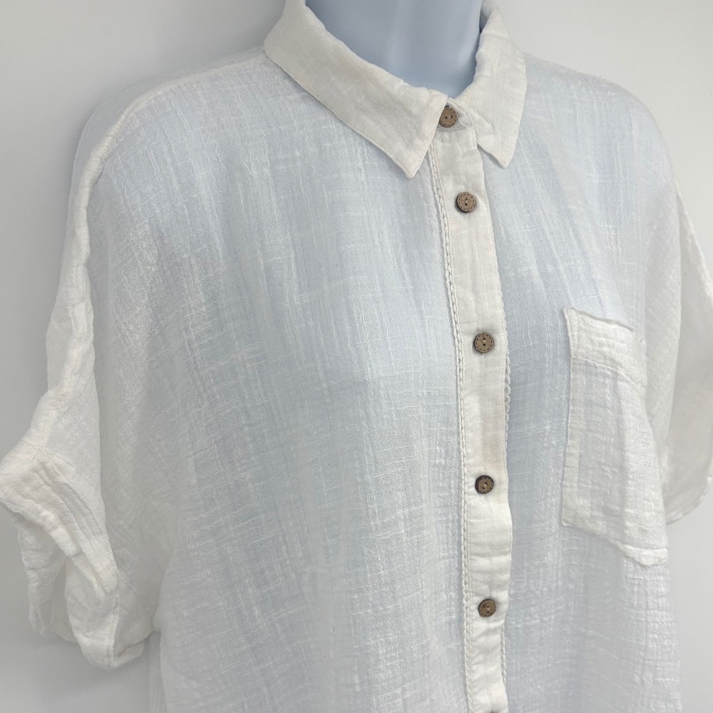 Sundance Gauze Button Down Shirt Womens SM Ivory Boxy Boho Oversized Beach - Picture 3 of 10
